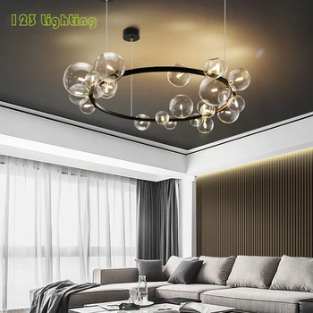 Kaasaegne läbipaistvast Klaasist Mulli Restoran LED Ripats, Tuled elutuba, Magamistuba Hanglamp Nööriga Reguleeritav Art Deco Loft Metallist Ring 3