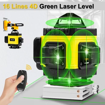 16 Read 4D Roheline Laser Tasandil Füüsilisest Tasandamine 360° Horisontaalne ja Vertikaalne Risti Jooned, puldiga Laser Tasandil EU Pistik